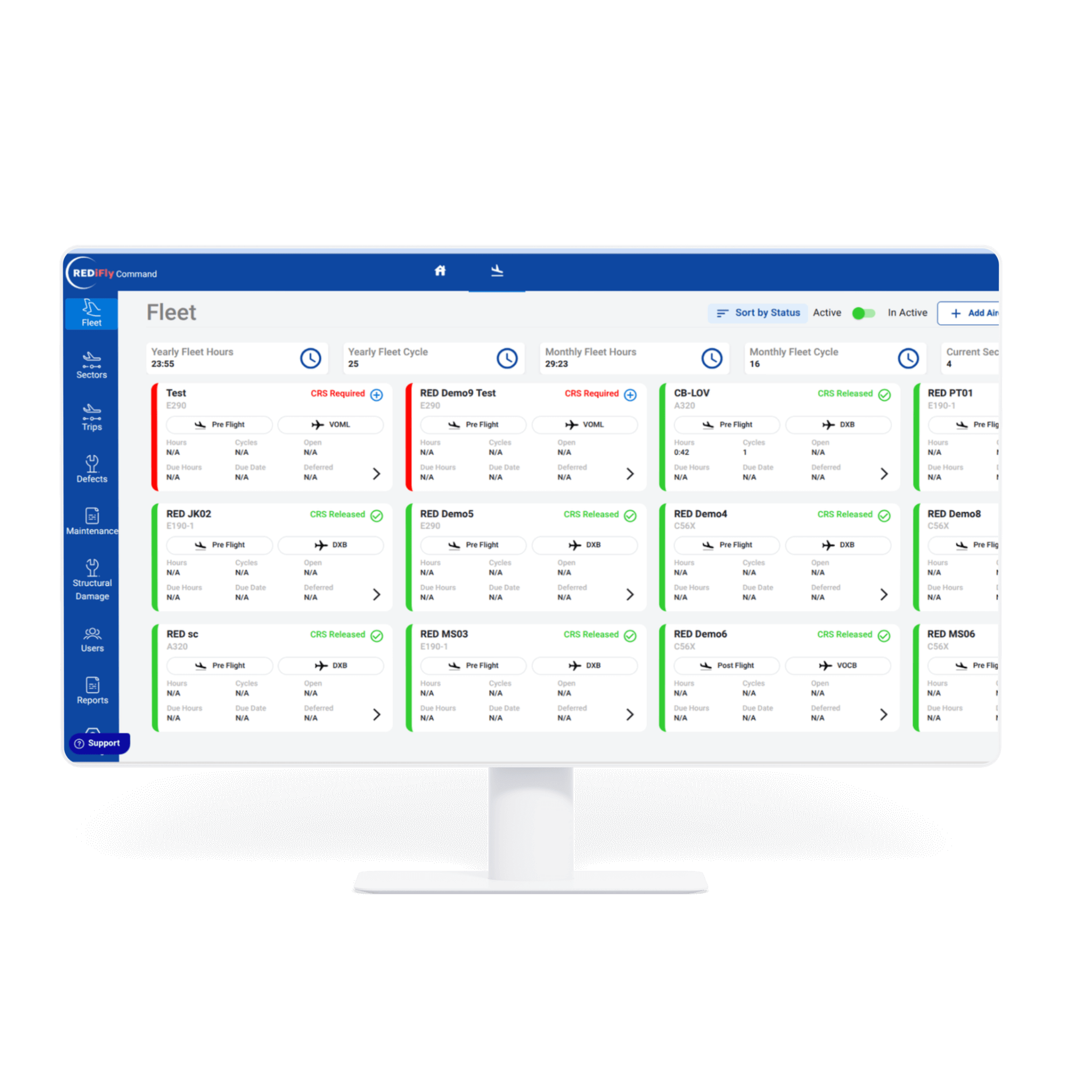 Command dashboard showing fleet-wide eTechlog status