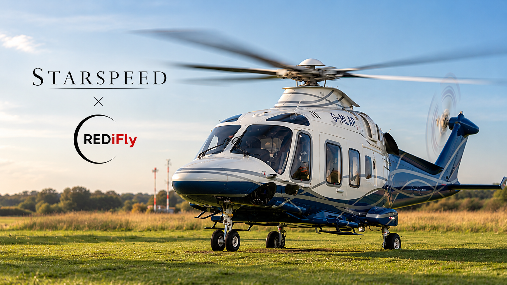 Starspeed and REDiFly partnership announcement featuring a helicopter